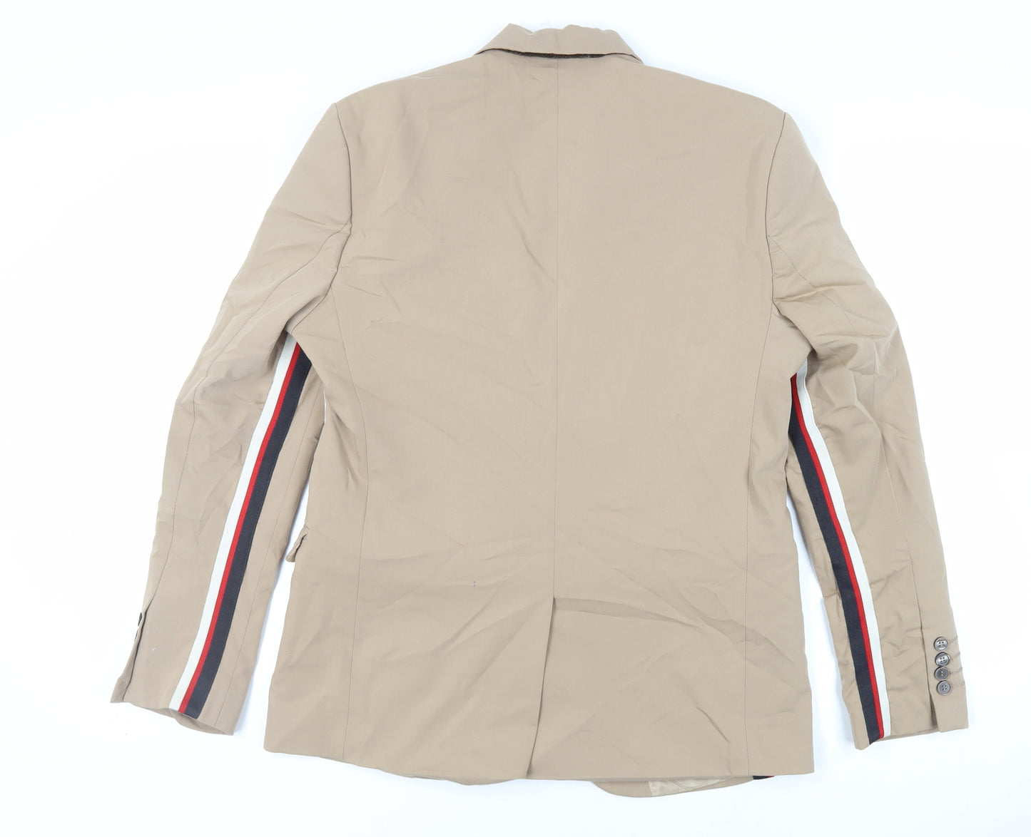 Boohoo Man Mens Beige Jacket Blazer Size 40 Button - Side Stripe Detail