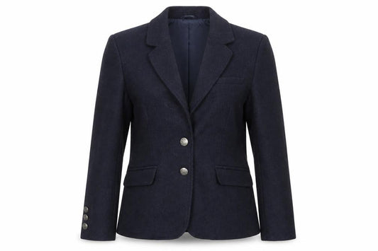 Front view of Cotton Traders women’s blue jacket blazer, size UK 14, button
