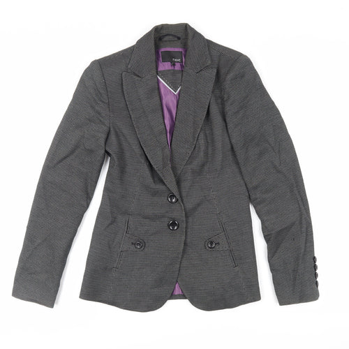 NEXT Womens Black Geometric Jacket Blazer Size 6 Button