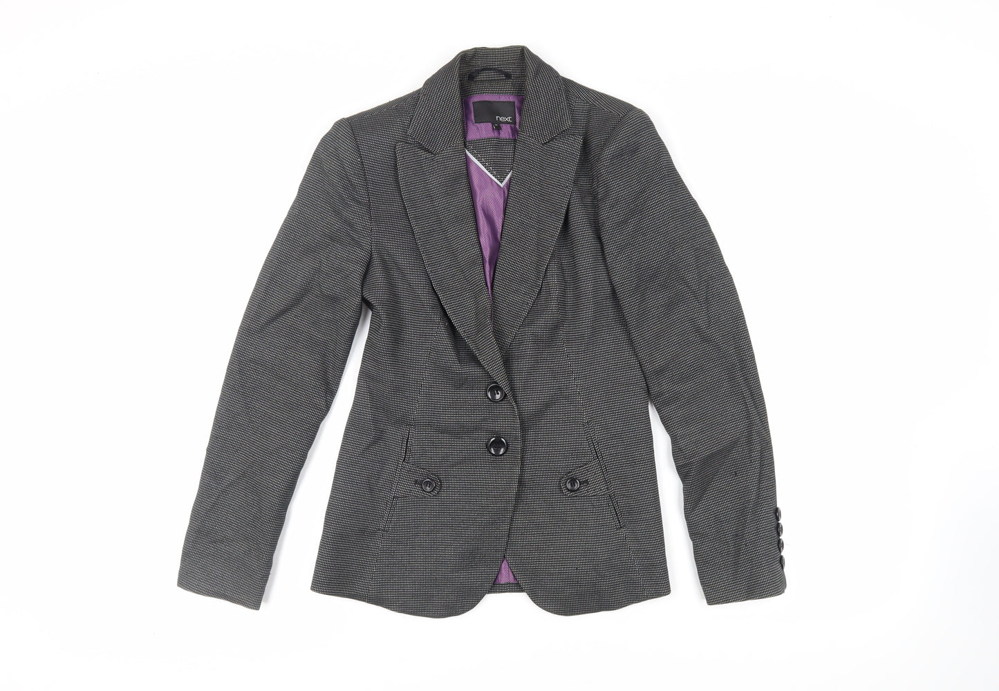 NEXT Womens Black Geometric Jacket Blazer Size 6 Button