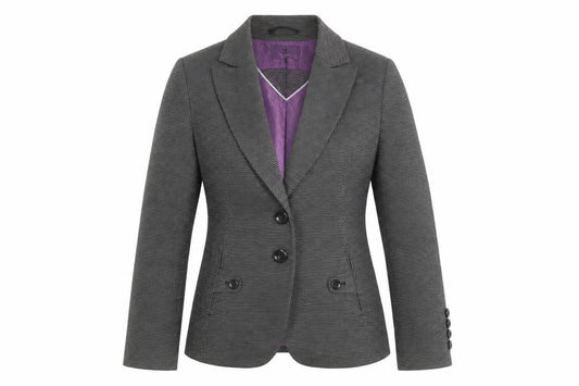 Front view of Next women’s black geometric jacket blazer, size UK 6, button
