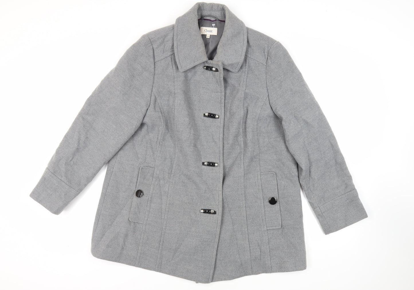 Marks and Spencer Womens Grey Overcoat Coat Size 20 Toggle