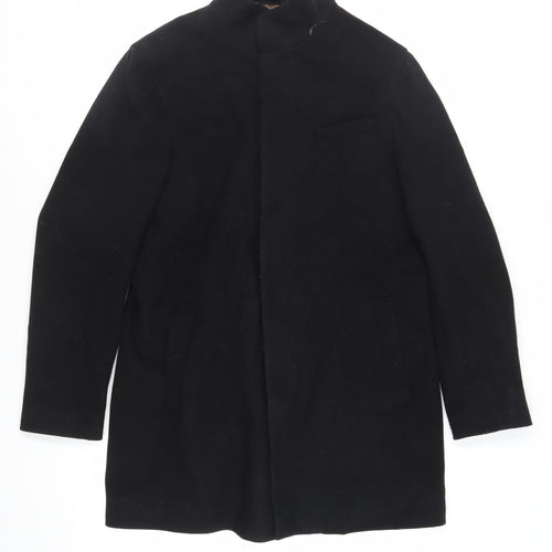 Marks and Spencer Mens Black Overcoat Coat Size L Button