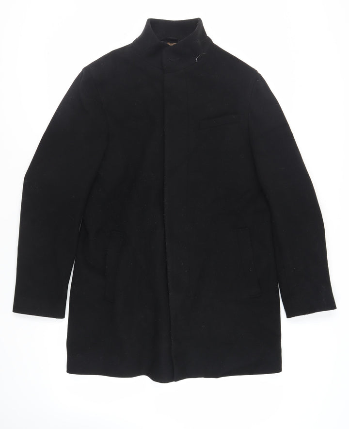 Marks and Spencer Mens Black Overcoat Coat Size L Button