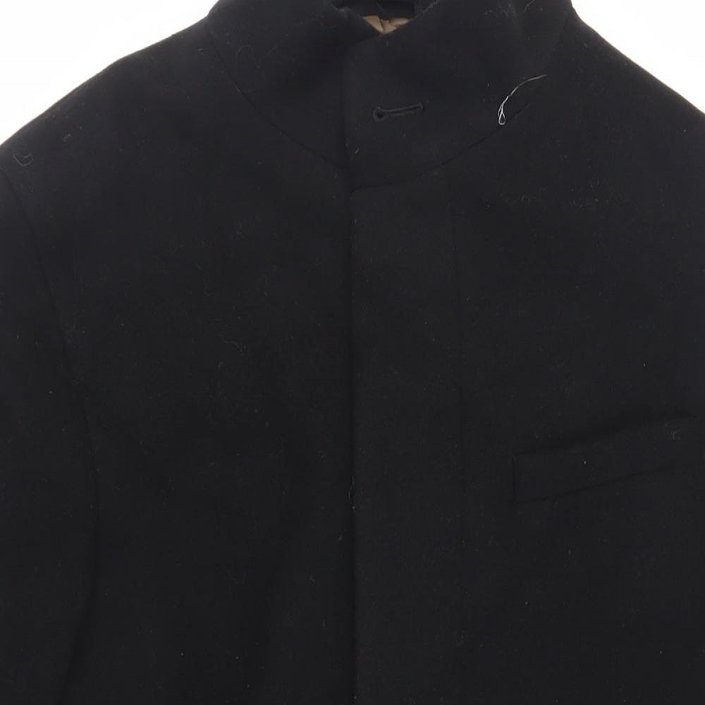Marks and Spencer Mens Black Overcoat Coat Size L Button