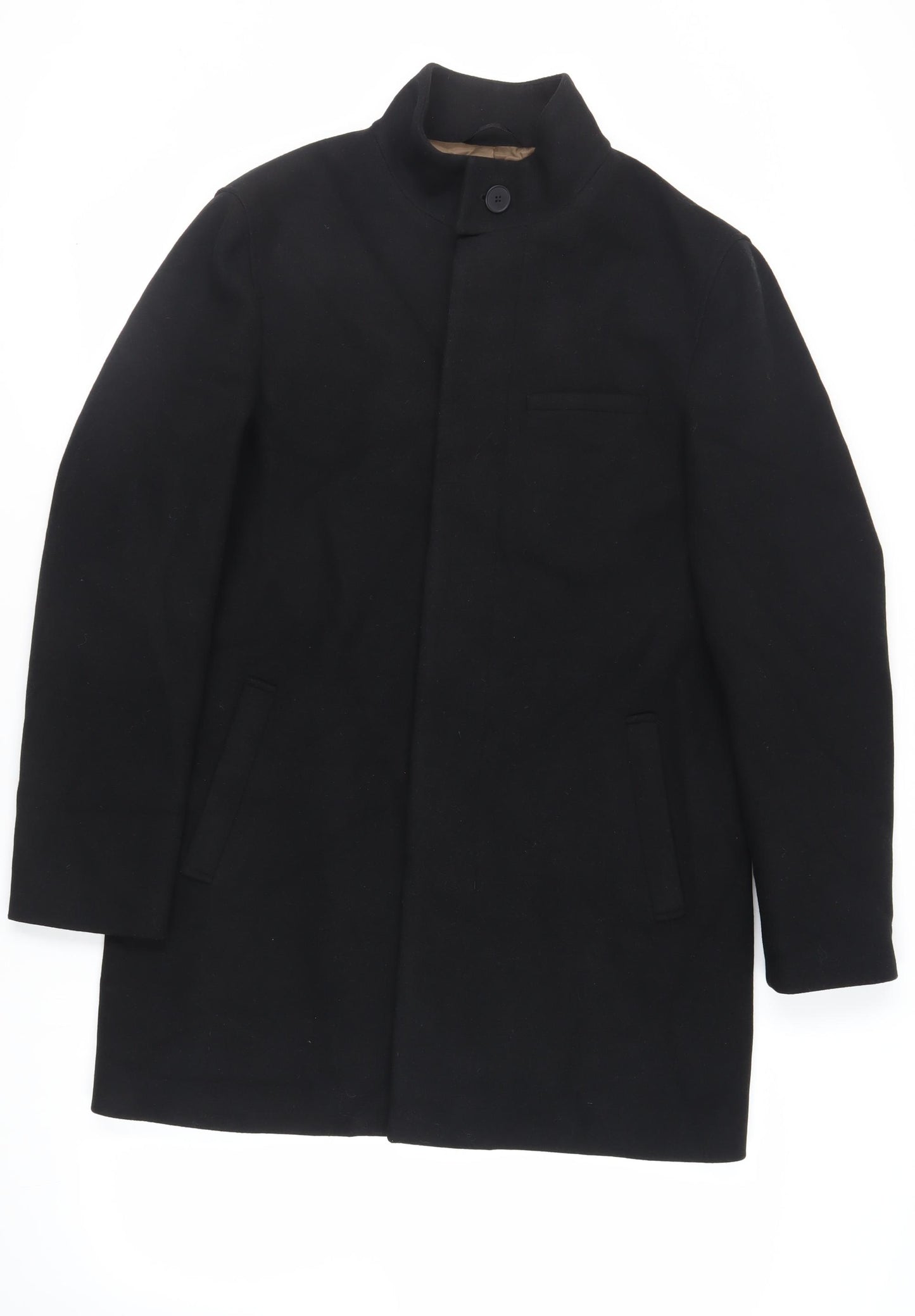 Marks and Spencer Mens Black Overcoat Coat Size L Button