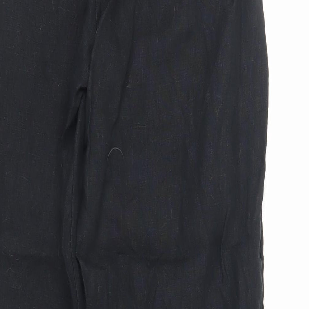 Marks and Spencer Womens Black Linen Trousers Size 8 L30 in Regular Zip - Belted