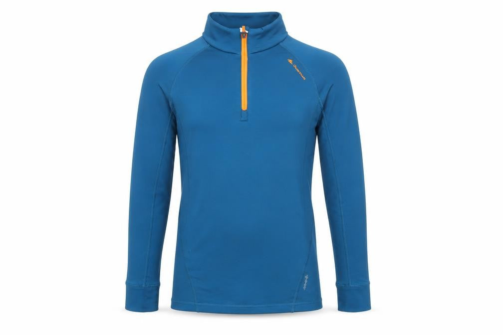 Front view of Oxylane boys’ blue polyester pullover sweatshirt, size 10, years zip - lightweight
