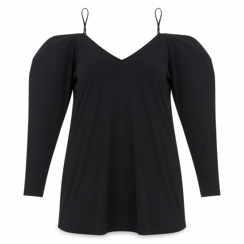 Front view of River Island women’s black polyester mini, size UK 10, off the shoulder pullover
