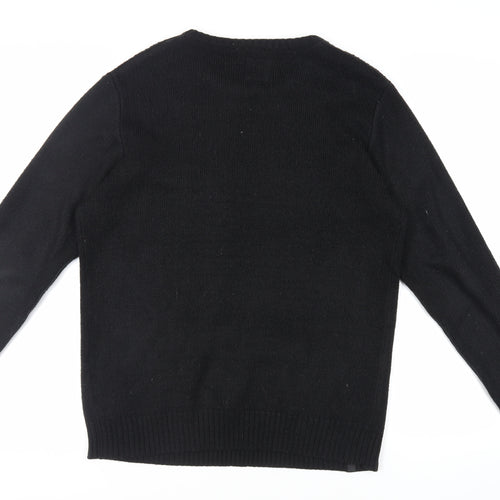 Le Breve Mens Black Crew Neck Acrylic Pullover Jumper Size L Long Sleeve