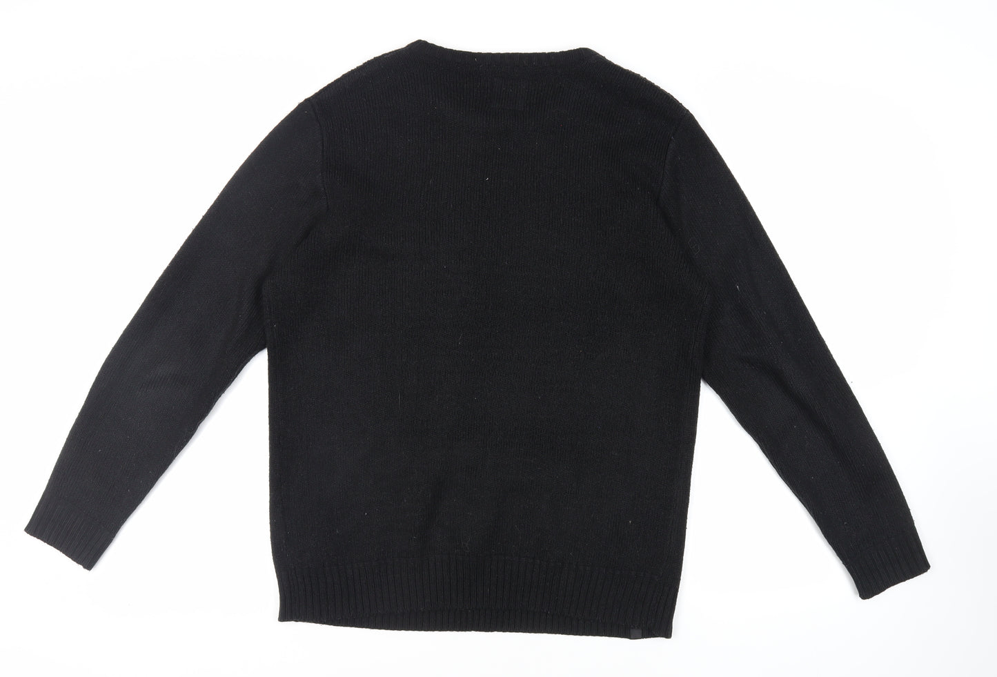 Le Breve Mens Black Crew Neck Acrylic Pullover Jumper Size L Long Sleeve