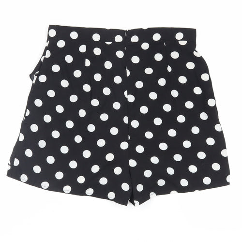 PRETTYLITTLETHING Womens Black Polka Dot Polyester Basic Shorts Size 10 L3 in Regular Zip - Ruffle Sheer