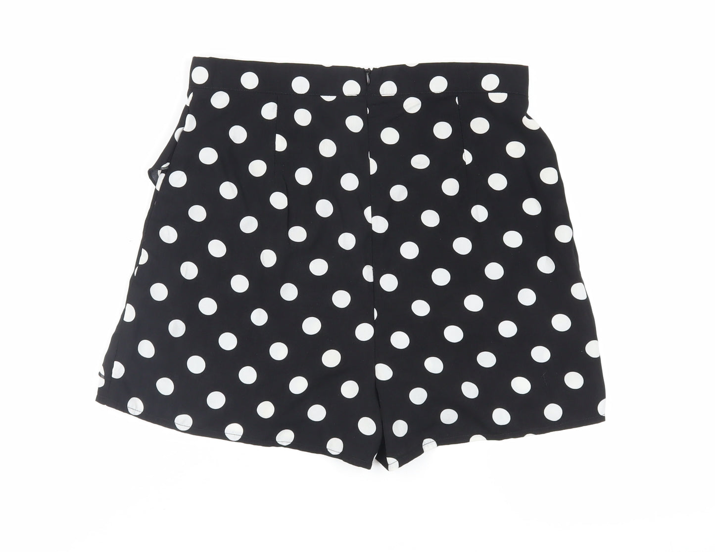 PRETTYLITTLETHING Womens Black Polka Dot Polyester Basic Shorts Size 10 L3 in Regular Zip - Ruffle Sheer