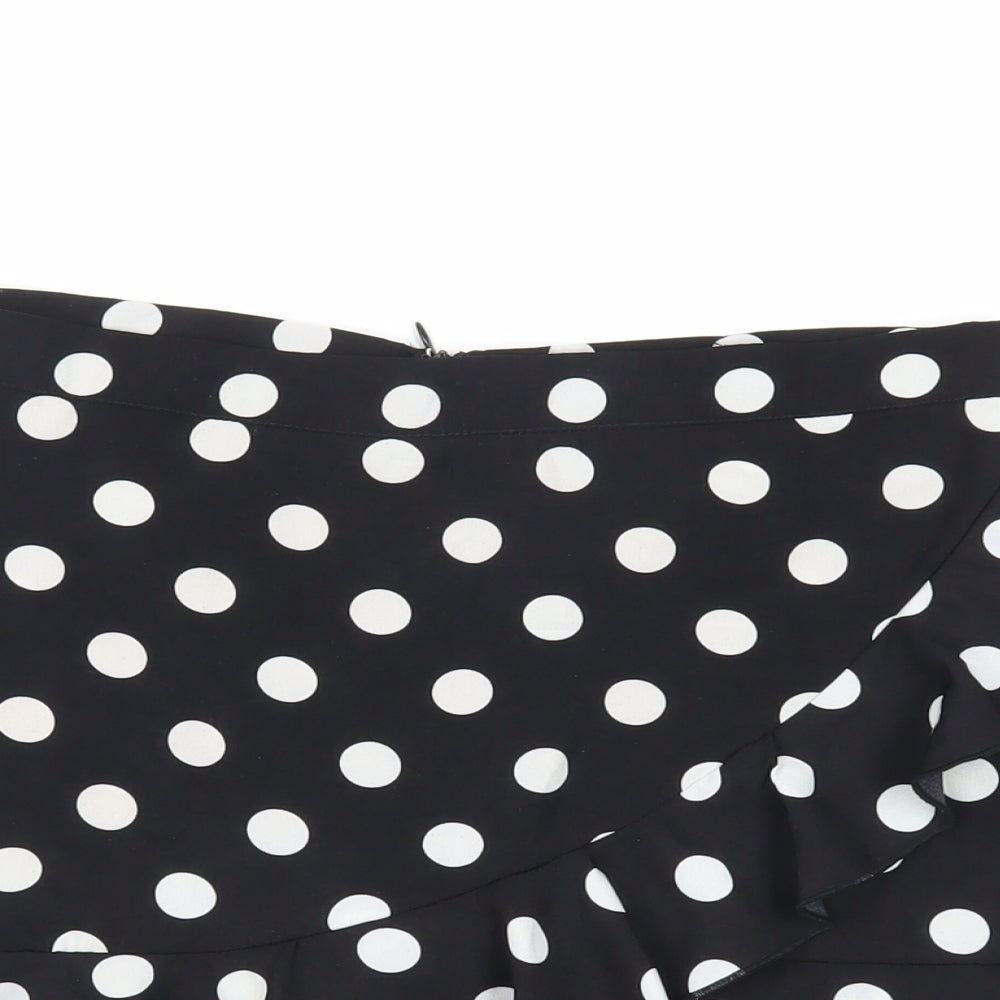 PRETTYLITTLETHING Womens Black Polka Dot Polyester Basic Shorts Size 10 L3 in Regular Zip - Ruffle Sheer