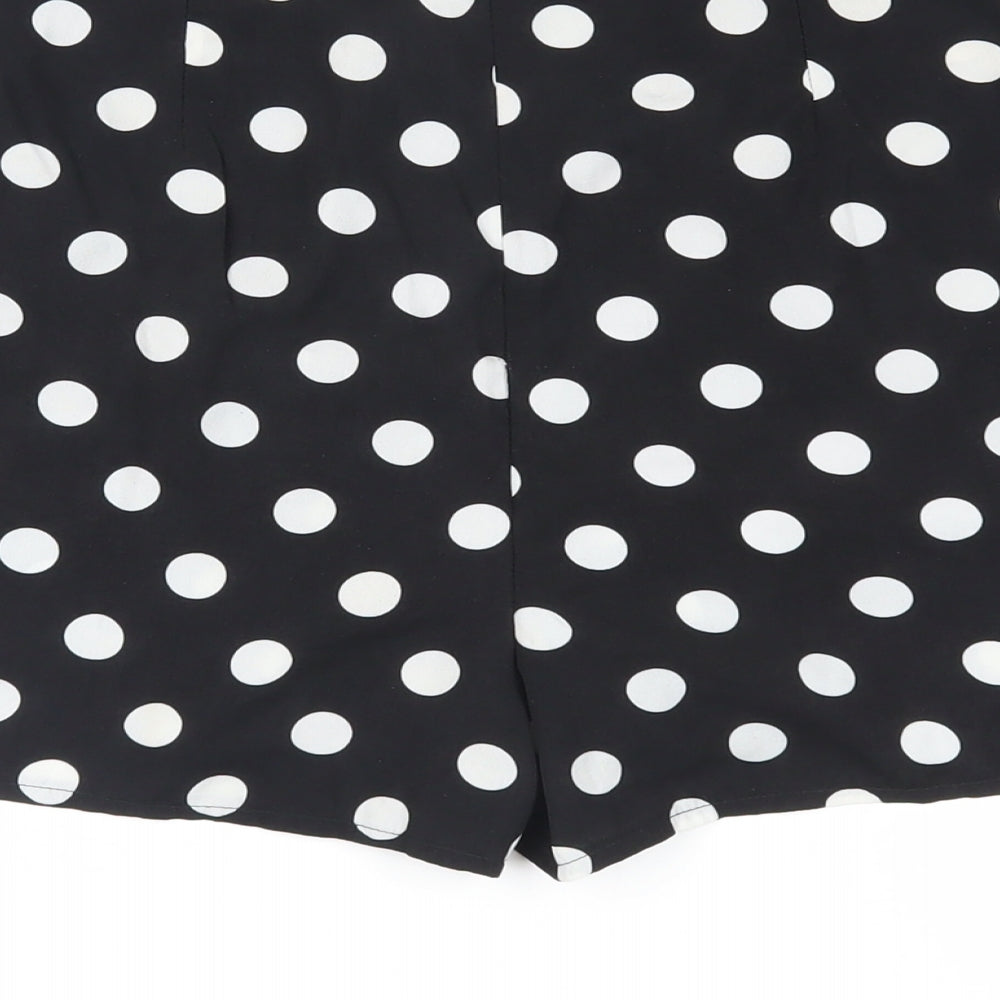 PRETTYLITTLETHING Womens Black Polka Dot Polyester Basic Shorts Size 10 L3 in Regular Zip - Ruffle Sheer