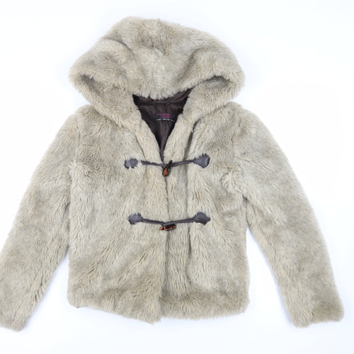 New Look Womens Beige Jacket Size 8 Toggle - Faux Fur