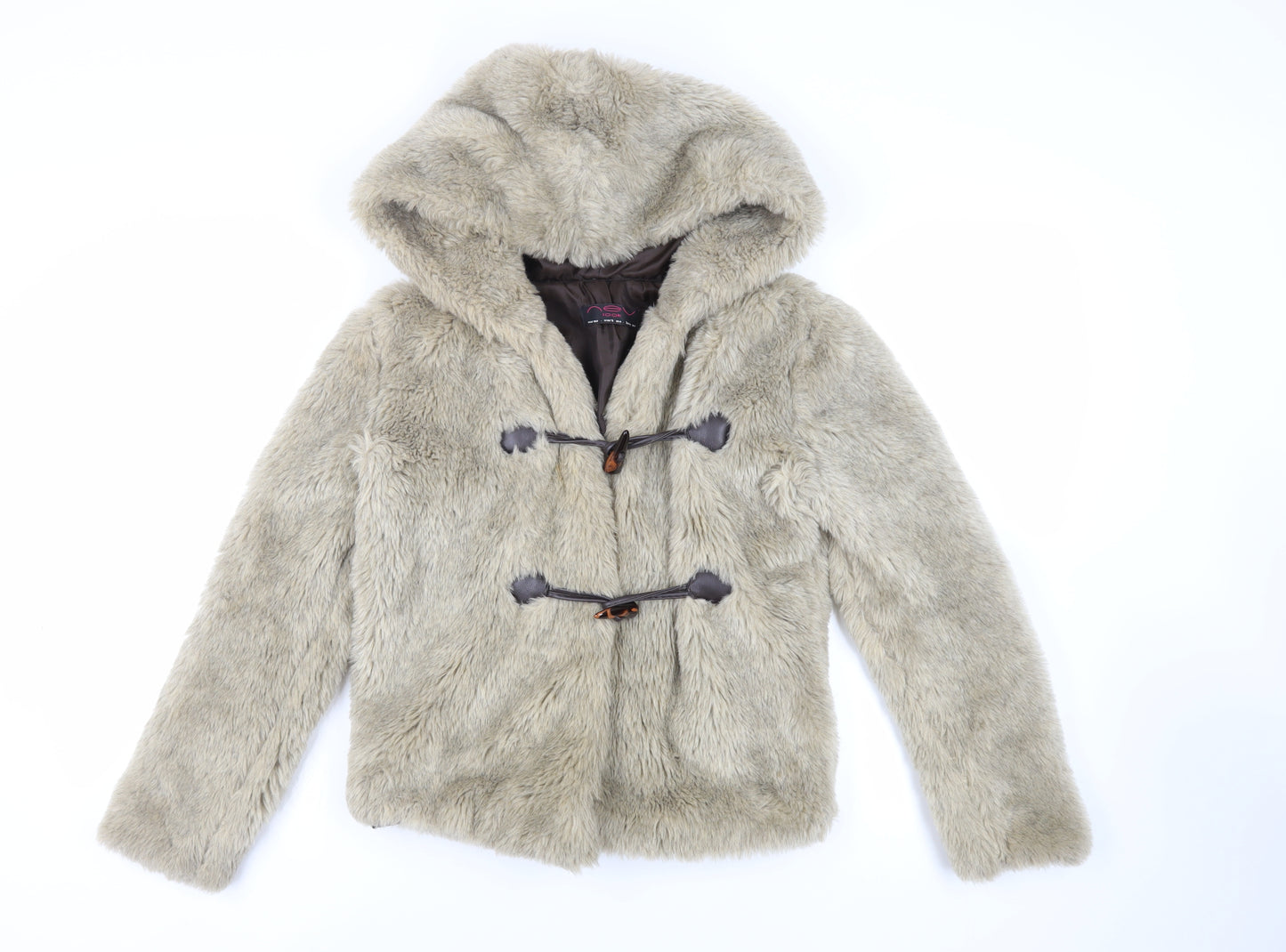 New Look Womens Beige Jacket Size 8 Toggle - Faux Fur