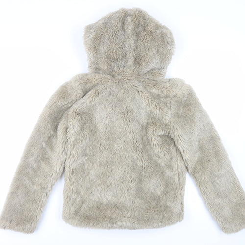 New Look Womens Beige Jacket Size 8 Toggle - Faux Fur