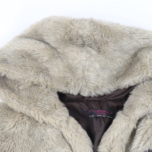 New Look Womens Beige Jacket Size 8 Toggle - Faux Fur