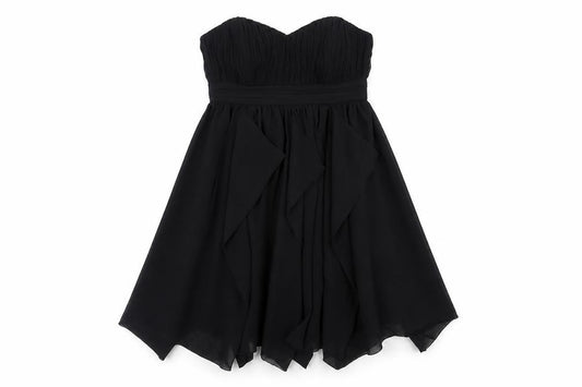 Front view of ASOS women’s black polyester a-line, size UK 12, sweetheart zip - strapless