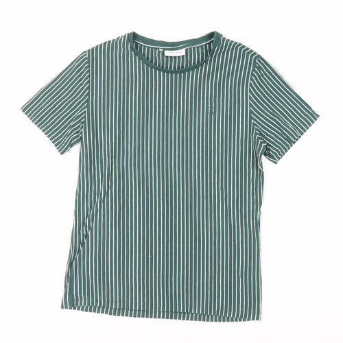 Casual Friday Mens Green Striped Cotton T-Shirt Size S Crew Neck