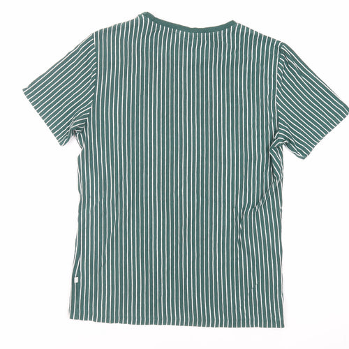 Casual Friday Mens Green Striped Cotton T-Shirt Size S Crew Neck