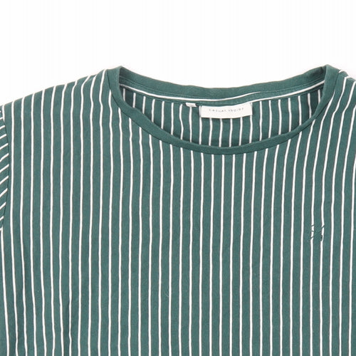 Casual Friday Mens Green Striped Cotton T-Shirt Size S Crew Neck