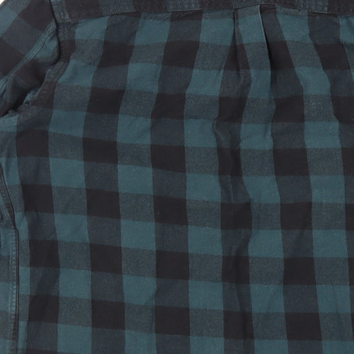 River Island Mens Green Plaid Cotton Button-Up Size S Round Neck Button - Raw Hem