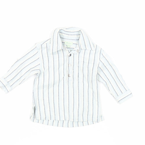 Monsoon Baby Blue Striped Cotton Basic Blouse Size 6-9 Months Collared Snap