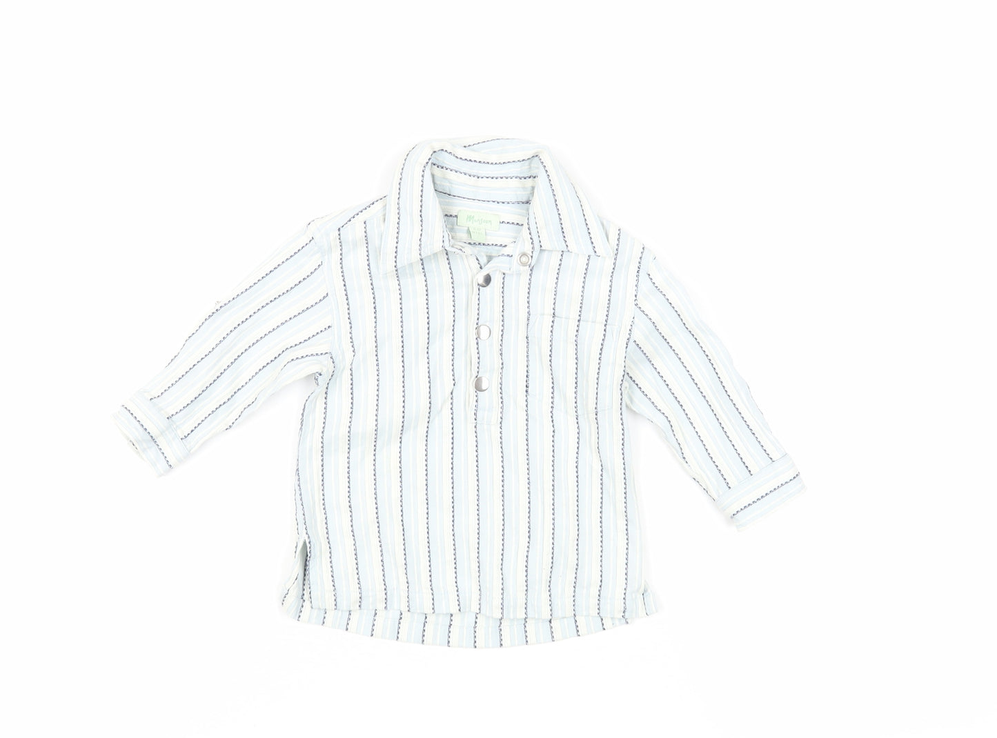 Monsoon Baby Blue Striped Cotton Basic Blouse Size 6-9 Months Collared Snap