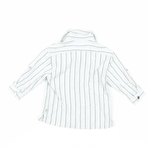 Monsoon Baby Blue Striped Cotton Basic Blouse Size 6-9 Months Collared Snap