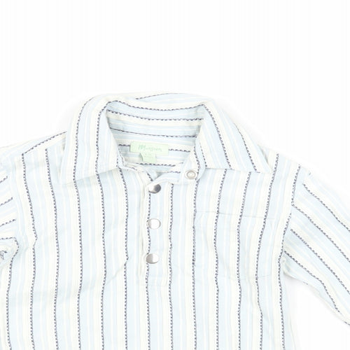 Monsoon Baby Blue Striped Cotton Basic Blouse Size 6-9 Months Collared Snap