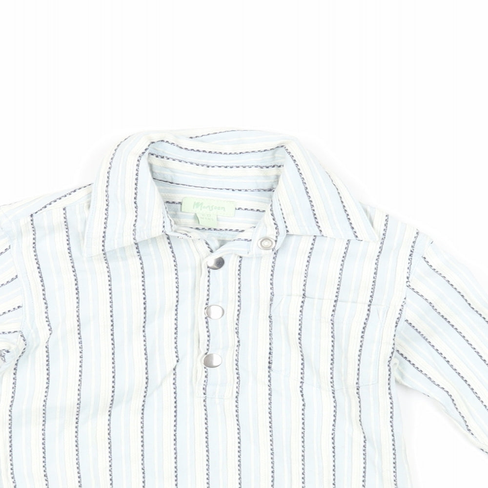 Monsoon Baby Blue Striped Cotton Basic Blouse Size 6-9 Months Collared Snap