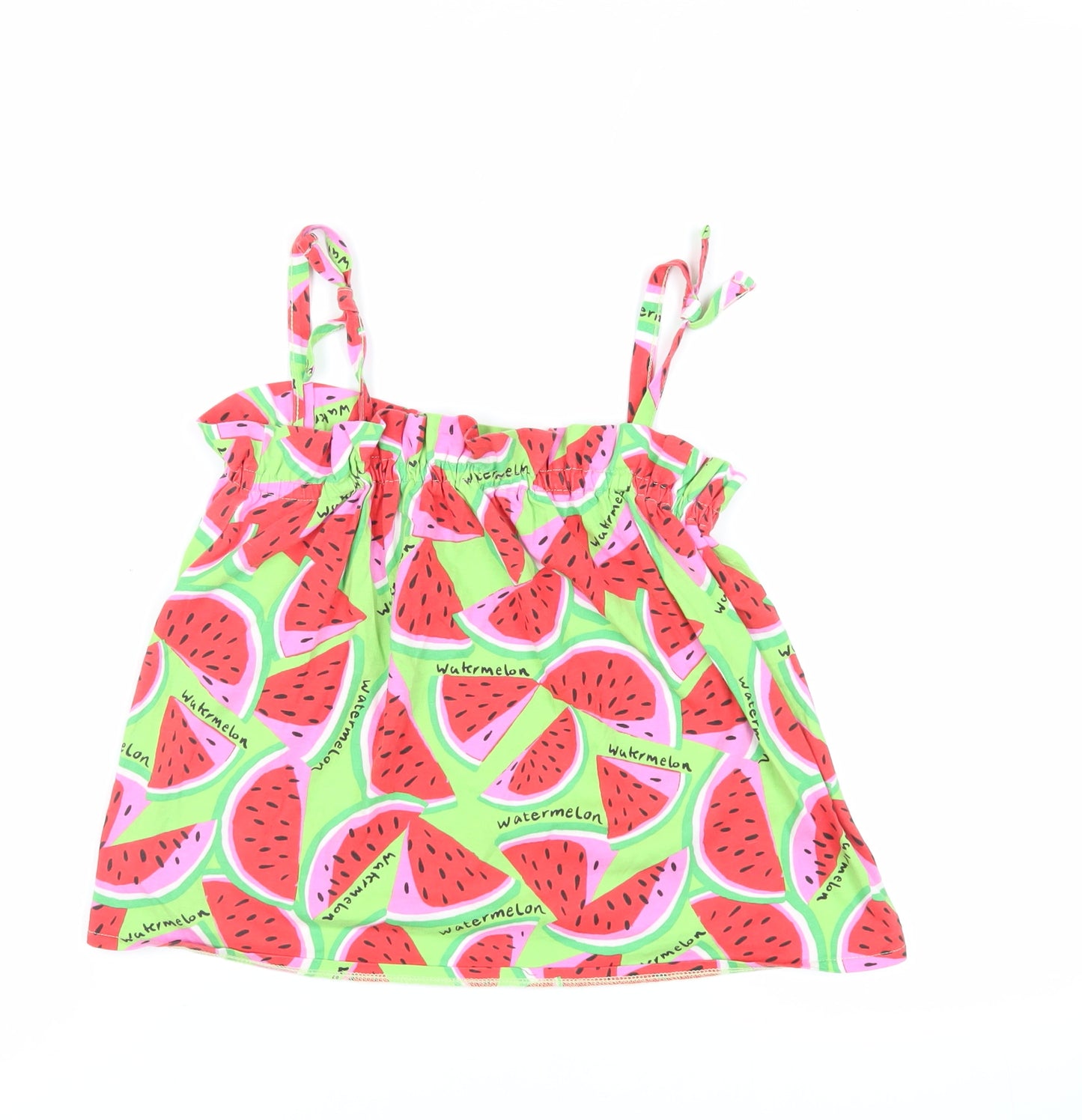 Zara Girls Green Geometric Cotton Camisole Tank Size 11-12 Years Square Neck Pullover - Watermelon Pattern