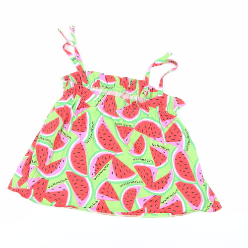 Zara Girls Green Geometric Cotton Camisole Tank Size 11-12 Years Square Neck Pullover - Watermelon Pattern