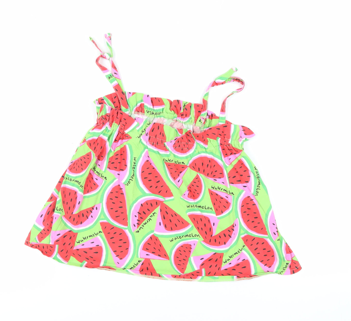 Zara Girls Green Geometric Cotton Camisole Tank Size 11-12 Years Square Neck Pullover - Watermelon Pattern