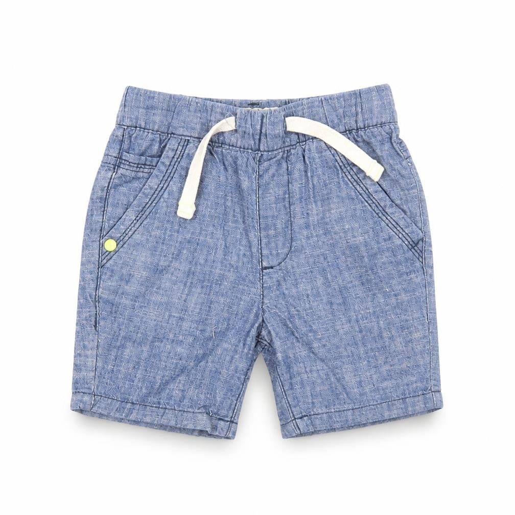 Front view of Next Baby Blue Cotton Cropped Jeans, size 9-12, Months Drawstring
