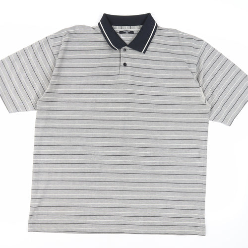 St Bernard Mens Grey Striped Cotton Polo Size L Collared Button