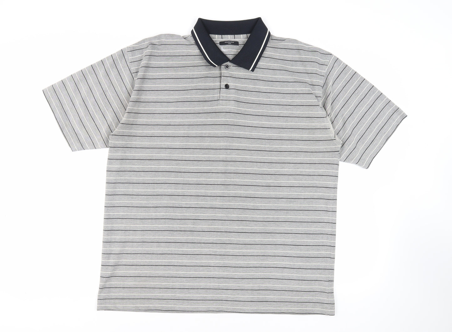 St Bernard Mens Grey Striped Cotton Polo Size L Collared Button