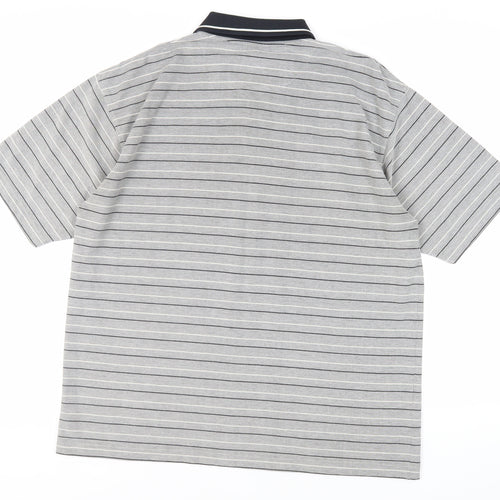 St Bernard Mens Grey Striped Cotton Polo Size L Collared Button