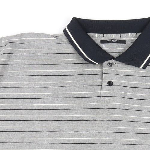 St Bernard Mens Grey Striped Cotton Polo Size L Collared Button