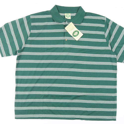 Premier Man Mens Green Striped Polyester Polo Size XL Collared Button