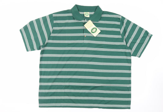 Premier Man Mens Green Striped Polyester Polo Size XL Collared Button