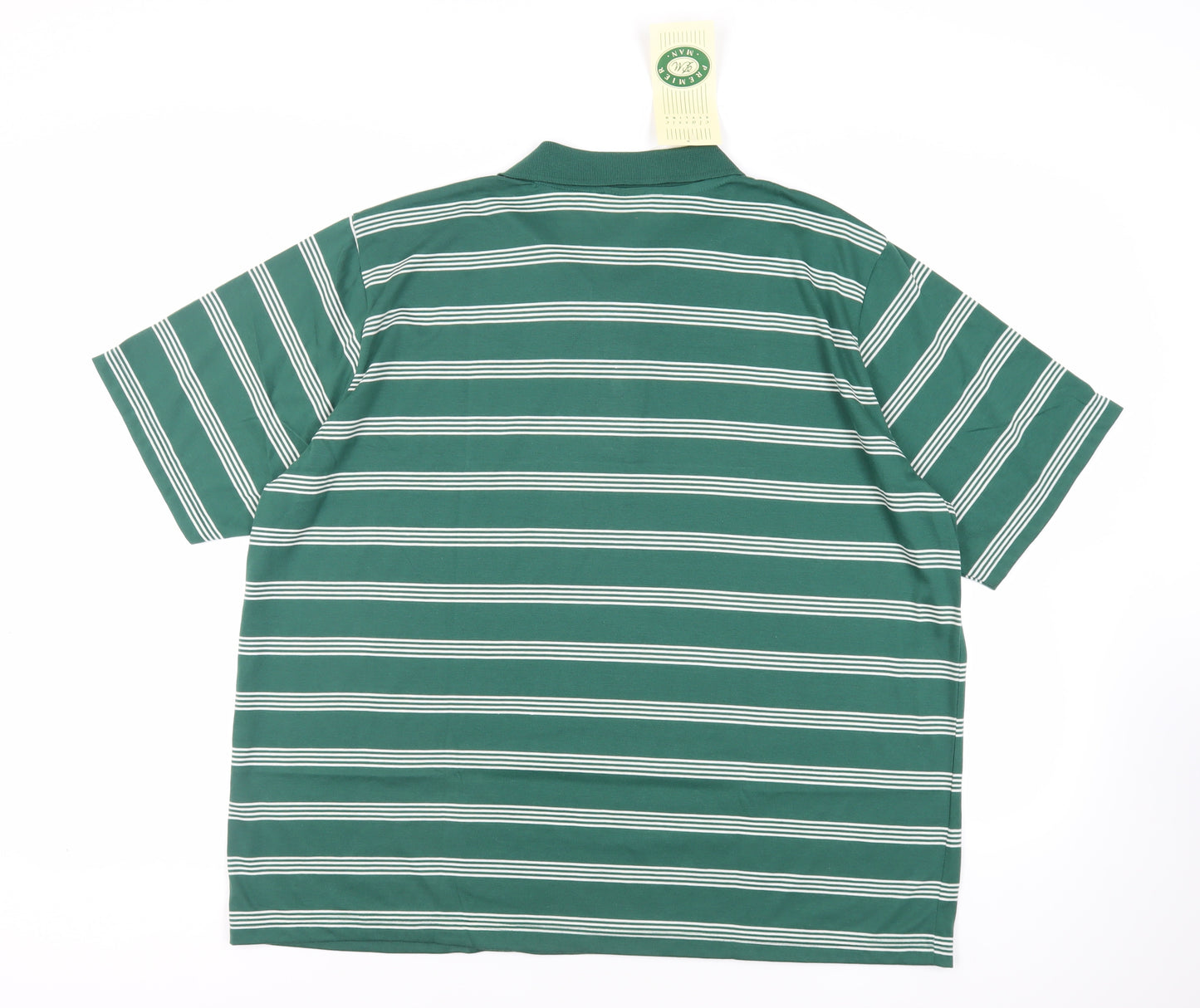 Premier Man Mens Green Striped Polyester Polo Size XL Collared Button