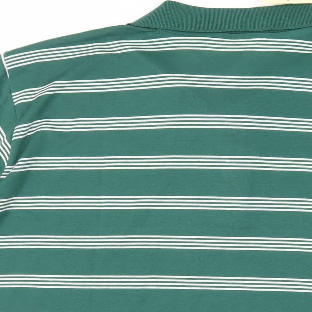 Premier Man Mens Green Striped Polyester Polo Size XL Collared Button