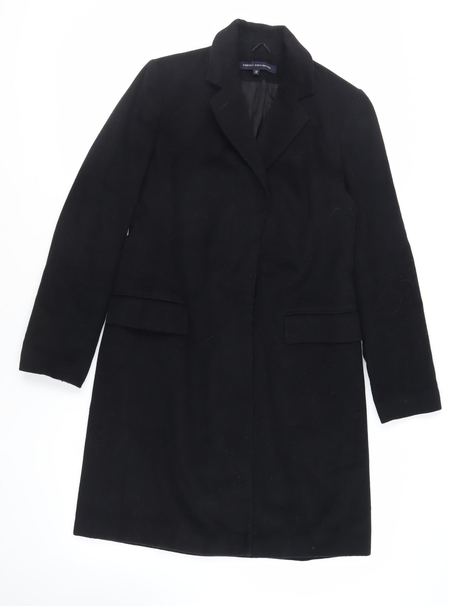 French Connection Womens Black Overcoat Coat Size 12 Button