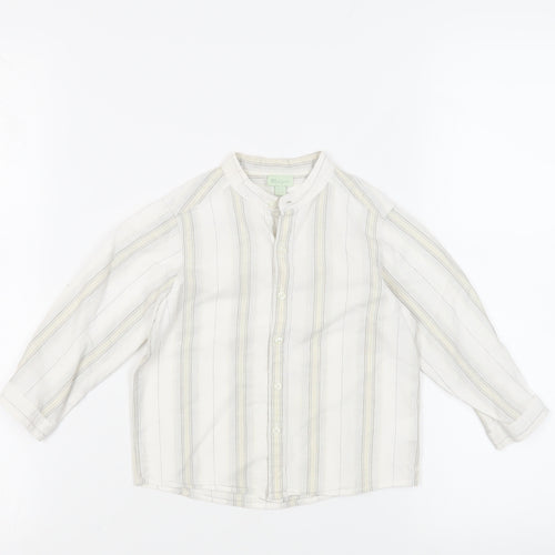 Monsoon Boys White Striped Cotton Basic Button-Up Size 2-3 Years Round Neck Button