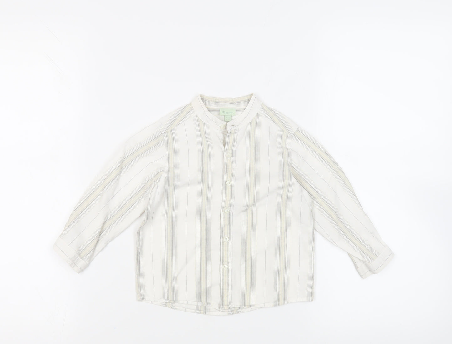 Monsoon Boys White Striped Cotton Basic Button-Up Size 2-3 Years Round Neck Button