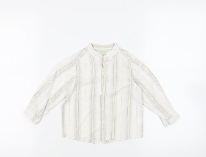 Monsoon Boys White Striped Cotton Basic Button-Up Size 2-3 Years Round Neck Button