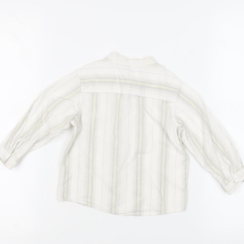 Monsoon Boys White Striped Cotton Basic Button-Up Size 2-3 Years Round Neck Button